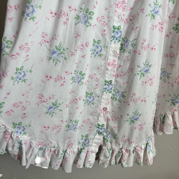 Vintage Ditsy Floral Lace Ruffle Grandma Cottagecore Button Down Nightgown Dress - Picture 4 of 8